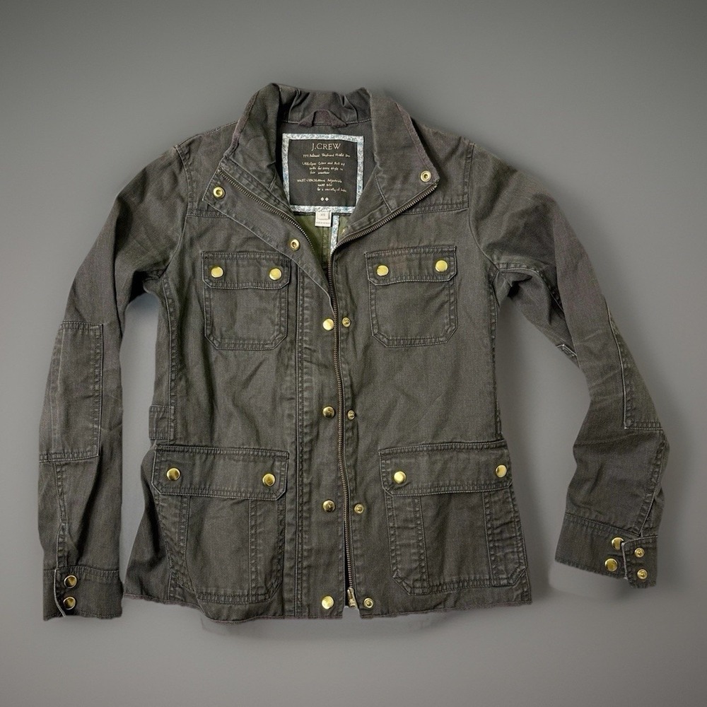 J.Crew‎ Womens Boyfriend Field Jacket Olive Green Full Zip Utility Relaxed XS